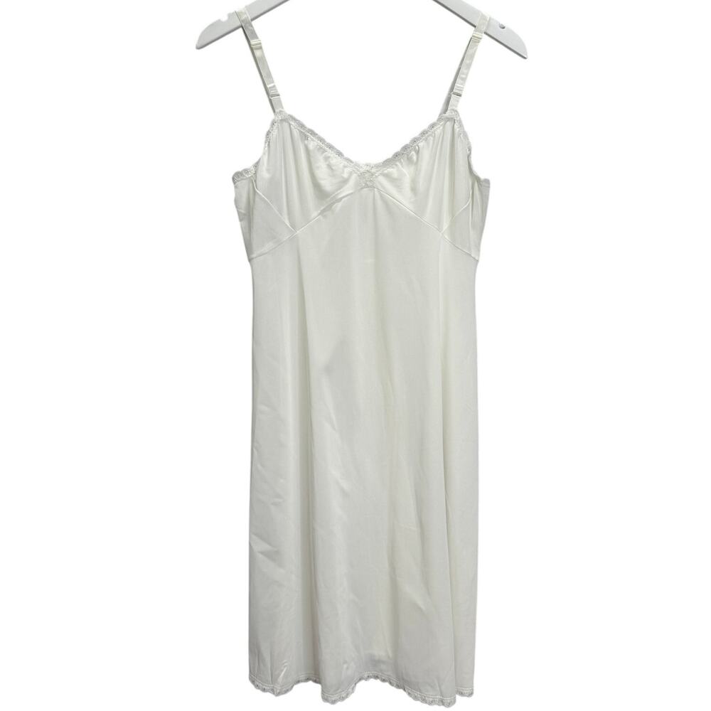 Vintage Shadowline White Full Slip Size 38 M Lace Detail Nylon Stretch Dress